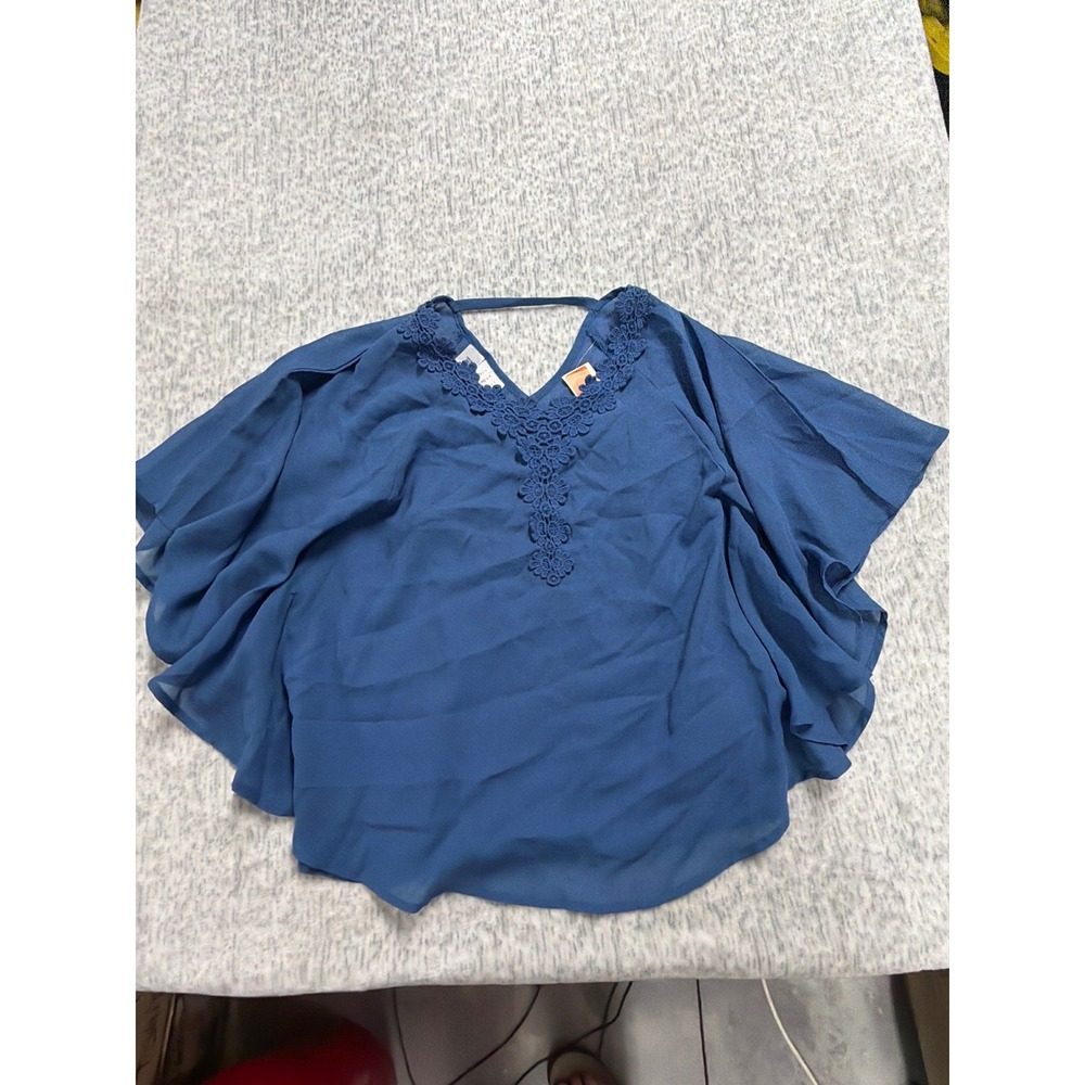 CRB Girl Navy Blue Lace Chiffon Butterfly Sleeve‎ Top Girls Size M 10-12 NEW